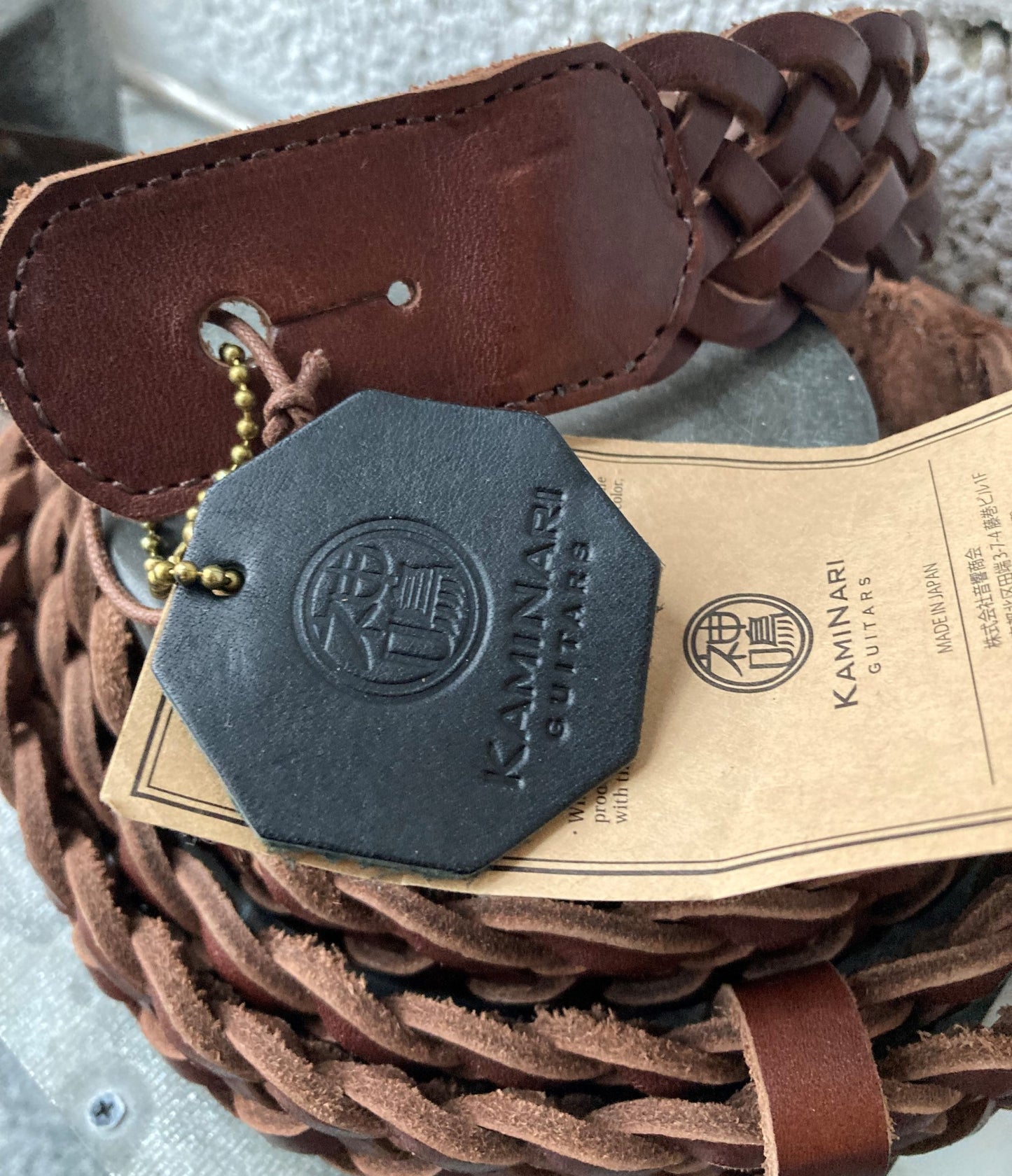 KAMINARI Braided Leather Strap Brown tags