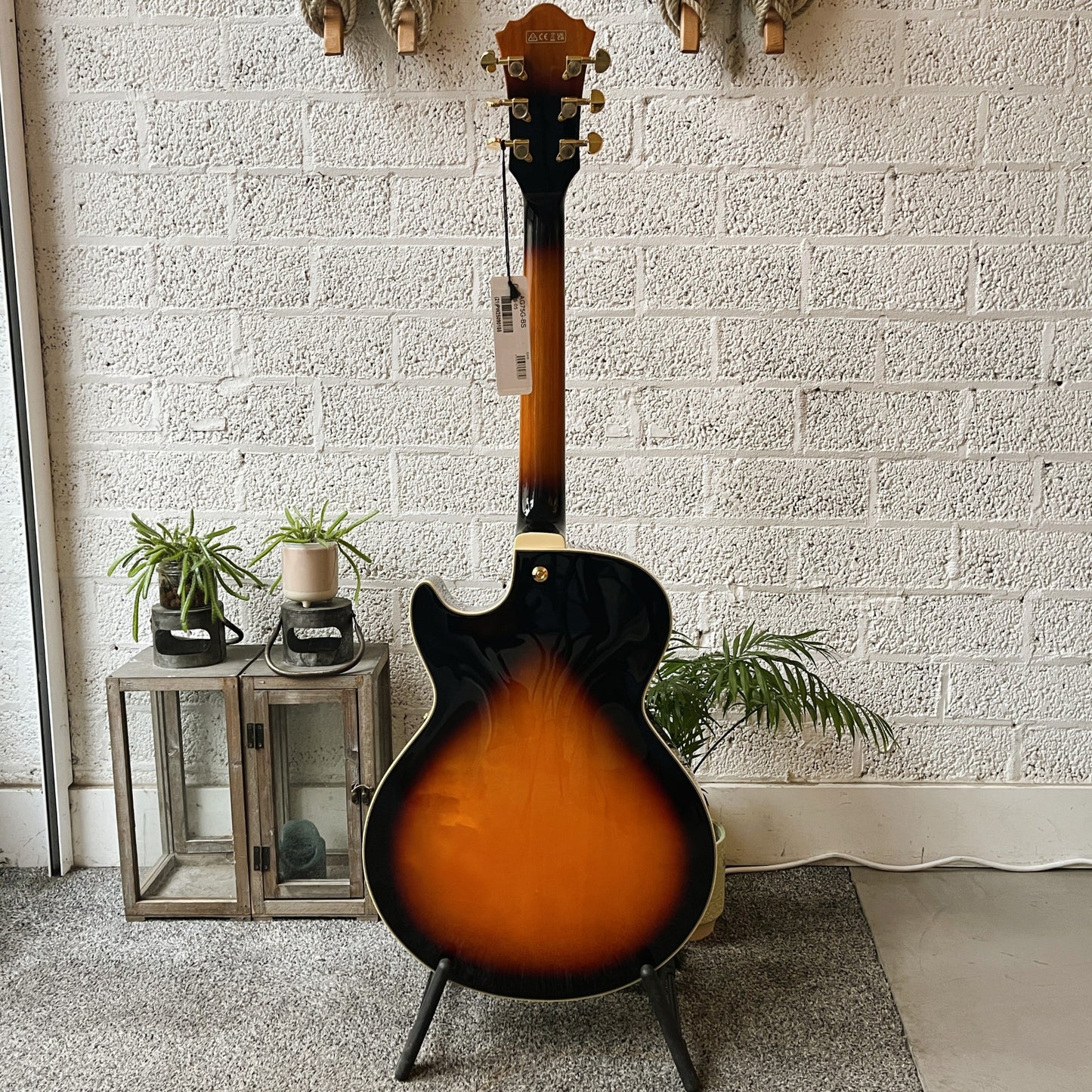 ibanez ag75g brown sunburst hollow body electric guitar back view