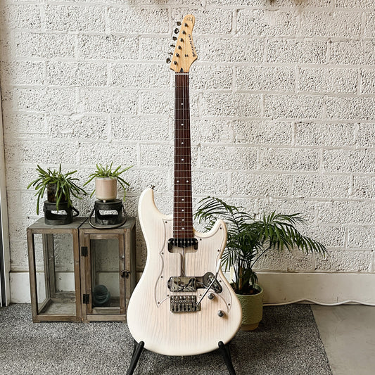 kaminari liquid electric guitar see-through white burst rockso spec front view with added tone control and 5-way switching