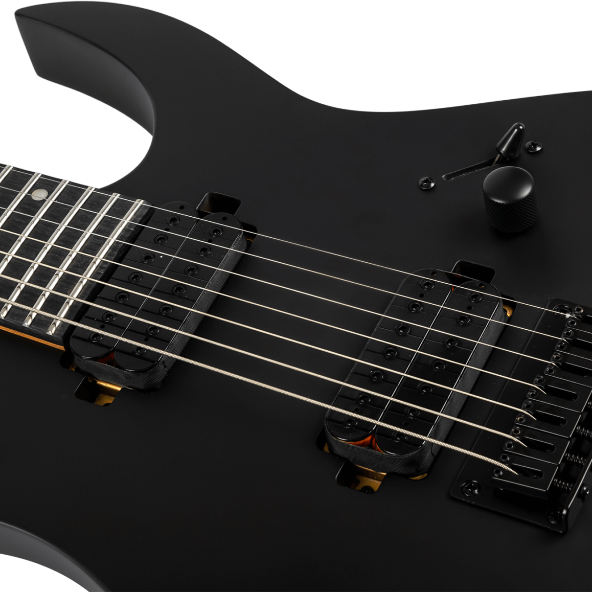 spira s-407 satin black 7-string electric guitar body detail